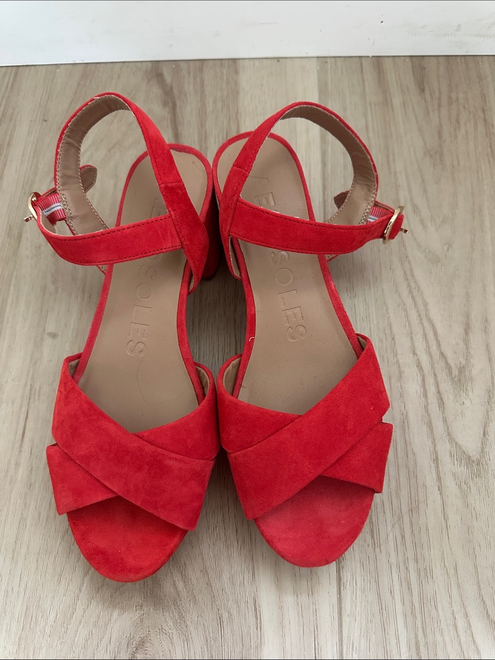 AEROSOLES Red Suede Crisscross Ankle-Strap Heels